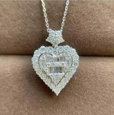 3Ct Baguette Cut VVS1/D Diamond Cluster Pendant 14K White Gold Finish Free Chain