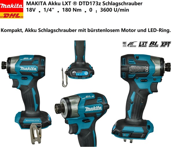 "Makita Akku Lxt 18V ® Dtd173Z Schlagschrauber 1/4\" 180 Nm 0-3600U/Min"-image