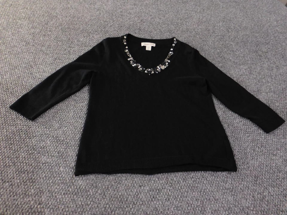 Coldwater Creek Suéter XS Negro Gemas Adornos Jersey Algodón Viscosa Foto 2 de 4
