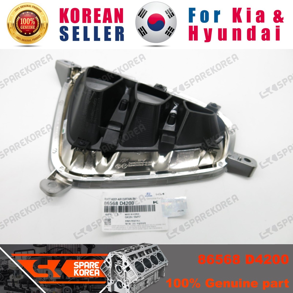 Genuine/OEM 86568D4200 DUCT ASSY-AIR CURTAIN,RH for Hyundai