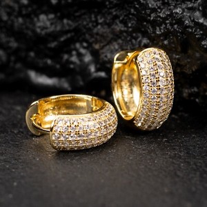 Authentic Yellow Gold Plated 925 Sterling Silver Post Thick Huggie Hoop Earrings