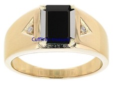 Natural Black Onyx  CZ Gemstone with 925 Sterling Silver Gold Plated Ring 3309