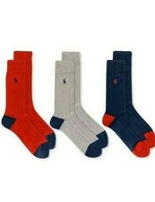 Polo Ralph Lauren Men's Socks, Soft Touch Ribbed Heel Toe 3 Pack, 10-13