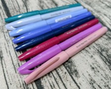 8x Pentel Fude Touch Brush Sign Pens Pastel Soft Color Turquoise Blue Violet Set