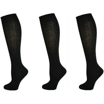 Classic Flat Knit Combed Cotton Knee High Socks 3 Pair Pck, School Uniform Socks