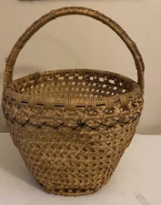 Vtg Primitive Gathering Basket Handmade Double Cross Design