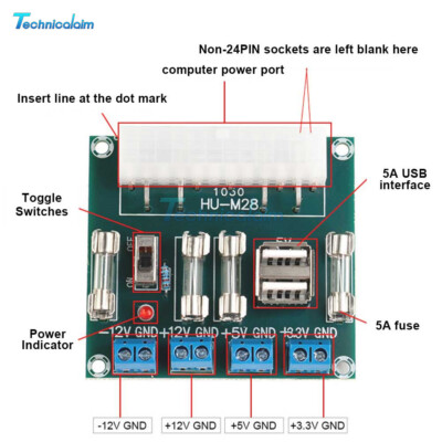 Computer Power Adapter Board ATX Power Board Lead-out Module 24pin 4Group output