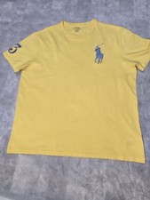 POLO RALPH LAUREN Crew Neck T Shirt Men’s Large Yellow With Royal Blue Logo 