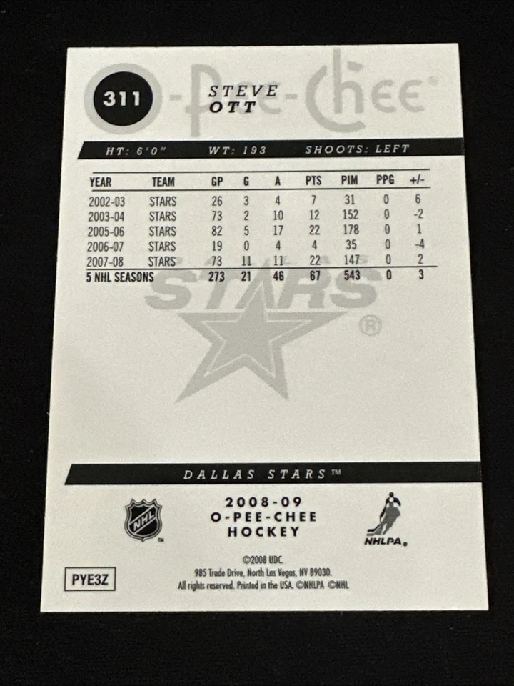 2008-09 O Pee Chee Gold Parallel 311 Steve Ott Dallas Stars - Image 2 of 2