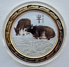 2021 Australia $2 Lunar Year of the Ox 2 Oz Silver Colored Coin Golden Ring RARE