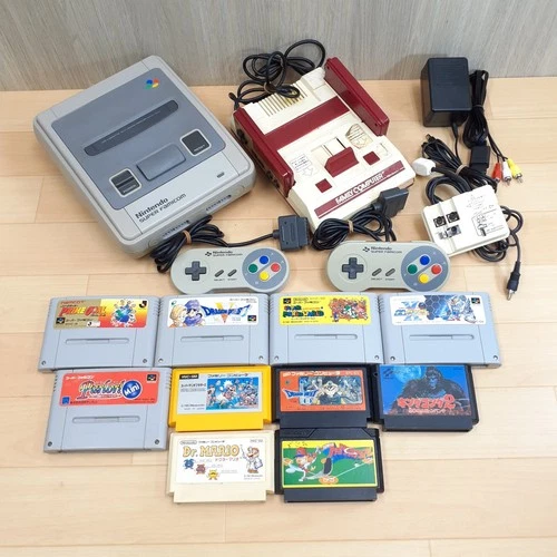 Nintendo original Famicom NES Super Famicom SNES Console Japan + 10 Games cables