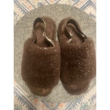 UGG Fluff Yeah Slide Brown Gold Metallic Sheepskin Slippers 1125232 Womens 8