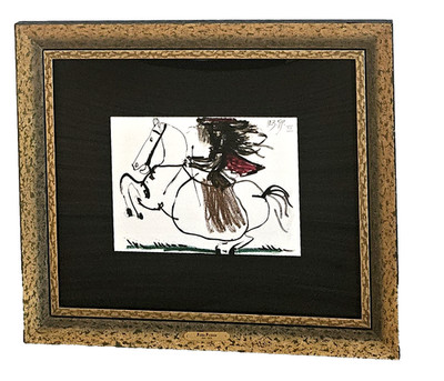 1961 Picasso Color Lithograph ''Jacqueline on Horseback'' Framed COA 10.5''x14.5''