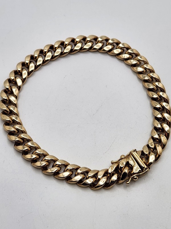 Mens 10k Yellow Gold Cuban Link Hollow 7.5mm Wide Bracelet 7.5 Inch 