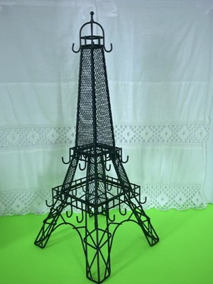 Paris Eiffel Tower Jewelry Holder Necklaces Bracelets Rings Black Metal 17'' X 7''