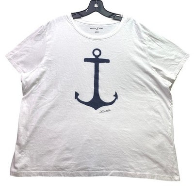 Nautica Shirt Womens 1XL White Anchor Nautical Mature Beachy Coastal Career