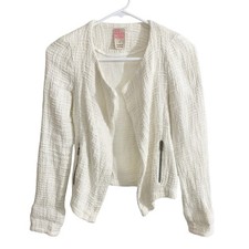 Go Make Noise Womens XS Waffle Knitted Blazer Open Front Silk Blend USA Made Wht