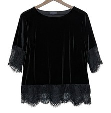 Vtg Limited Black Velvet Lace Trimmed Top Whimsigoth Romantic Witchy Fairy