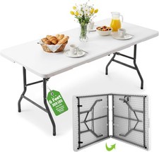 6ft Table Large Folding Table White Folding Table with Portable Carrying Handle