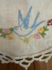 2 pc Oval Linen Lace Doilies, Embroidered Floral Border with Blue Birds, Beige — photo 6