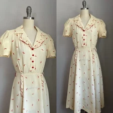 Vintage 70s does 40s Scottie Dog Novelty Print Young Edwardian Arpeja Dress S