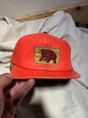 Vintage 70s Bear Archery Vinyl Trapper Hat Blaze Orange Hunting Cap Mens Medium
