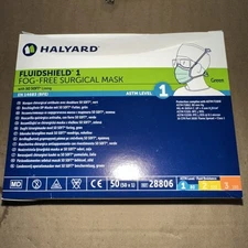 Fluidshield 1 Fog Free Surgical Masks - Green W/ Soft Lining By Halyard 50 Count