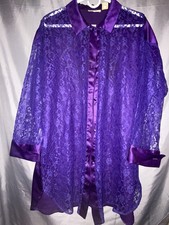 Vtg Victoria Secret Gold Label Purple Full Front Lace Nightshirt Med/lg