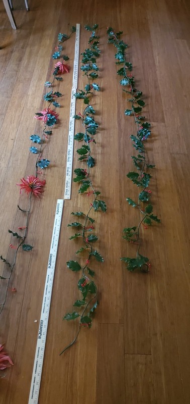 Lot of 3 Vintage Christmas Holly with Berries or poinsettias Plastic Garlands