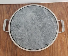 All Clad 13" Pizza Baker Stone With Stainless Steel Frame Serving Tray Handles