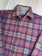 Vintage Pendleton Shirt Mens Small Red Blue Plaid Flannel Wool Made in USA Flaw