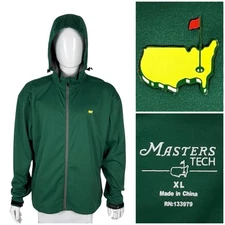 Masters Tech Mens XL Jacket Green Full Zip Hooded Outdoors Golf Polyester PU