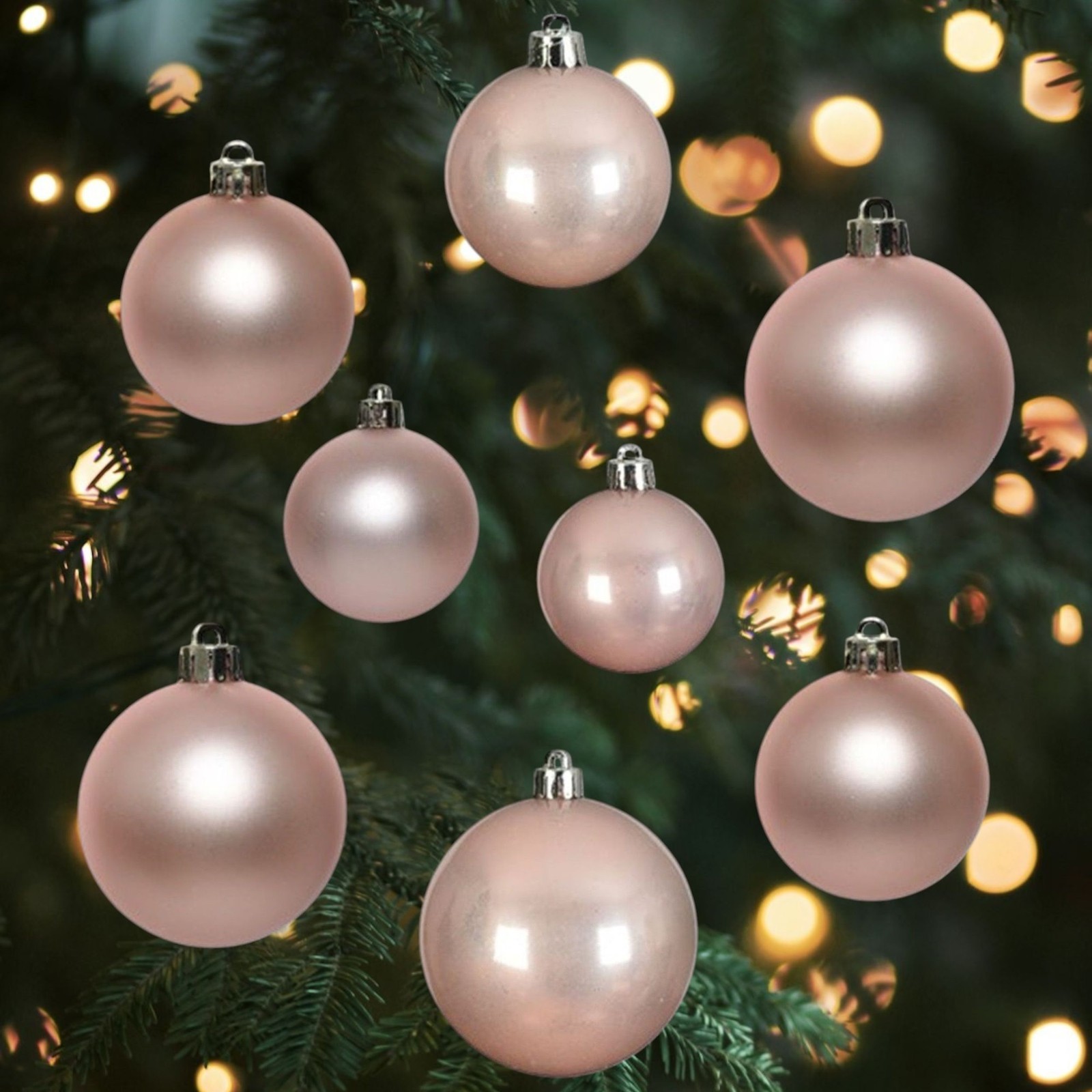 30 blush pink christmas baubles - round bauble decorations - christmas tree hanging ornament - 4cm 40mm 5cm 50cmm 6cm 60mm baubles - matt & gloss finish - tree wreath garland decorations. - Image 2