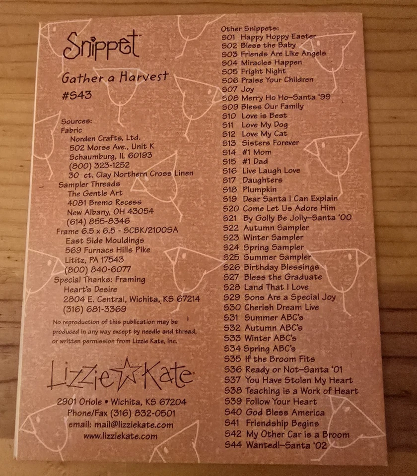 Lizzie Kate Snippet Gather A Harvest Cross Stitch Pattern #543 - Image 2 of 4