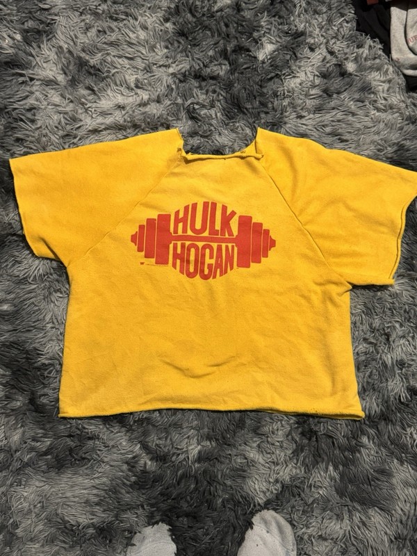 WWF HULK HOGAN CUTOFF WORKOUT SWEATSHIRT  1989 XL  HEADBAND & Pen W/ TOPPER