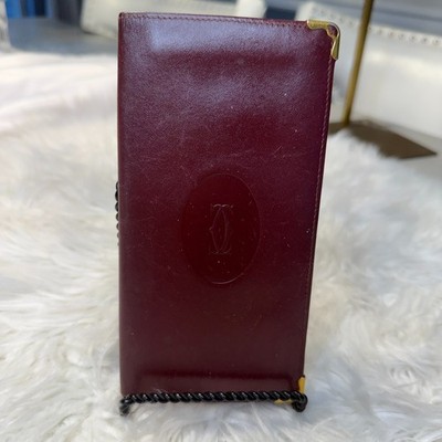 Cartier Must de Cartier Bordeaux Leather Long Wallet Gold Corners Vintage Auth