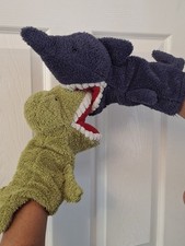 2 × Jellycat Toothy T Rex & Toothy Shark Hand Puppet Retired Good Clean Cond