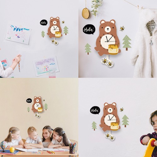 1pc Swing Clock Baby Room Wall Decoration Wall Clock Cartoon Bear Shape Design - Picture 5 of 11