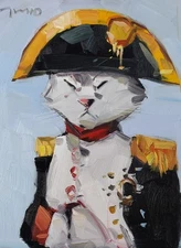 Napoleon General Cat Art PRINT Painting by Modern Artist Jose Trujillo 16"x20"