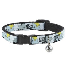 Cat Collar Breakaway with Bell Cloudy Skies Rain Clouds White/Blues NARROW Fits