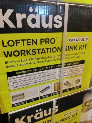 KRAUS 33'' DROP-IN / UNDERMOUNT SINGLE BOWL STAINLESS STEEL KITCHEN SINK STATION