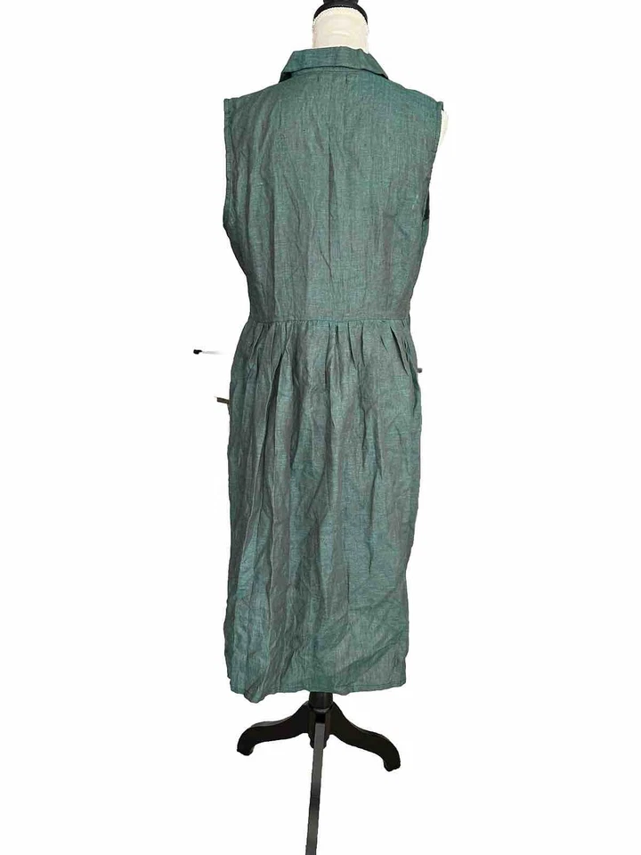 Vestido informal de mezcla de lino sin mangas con botones delanteros bolsillos M/L Foto 3 de 4