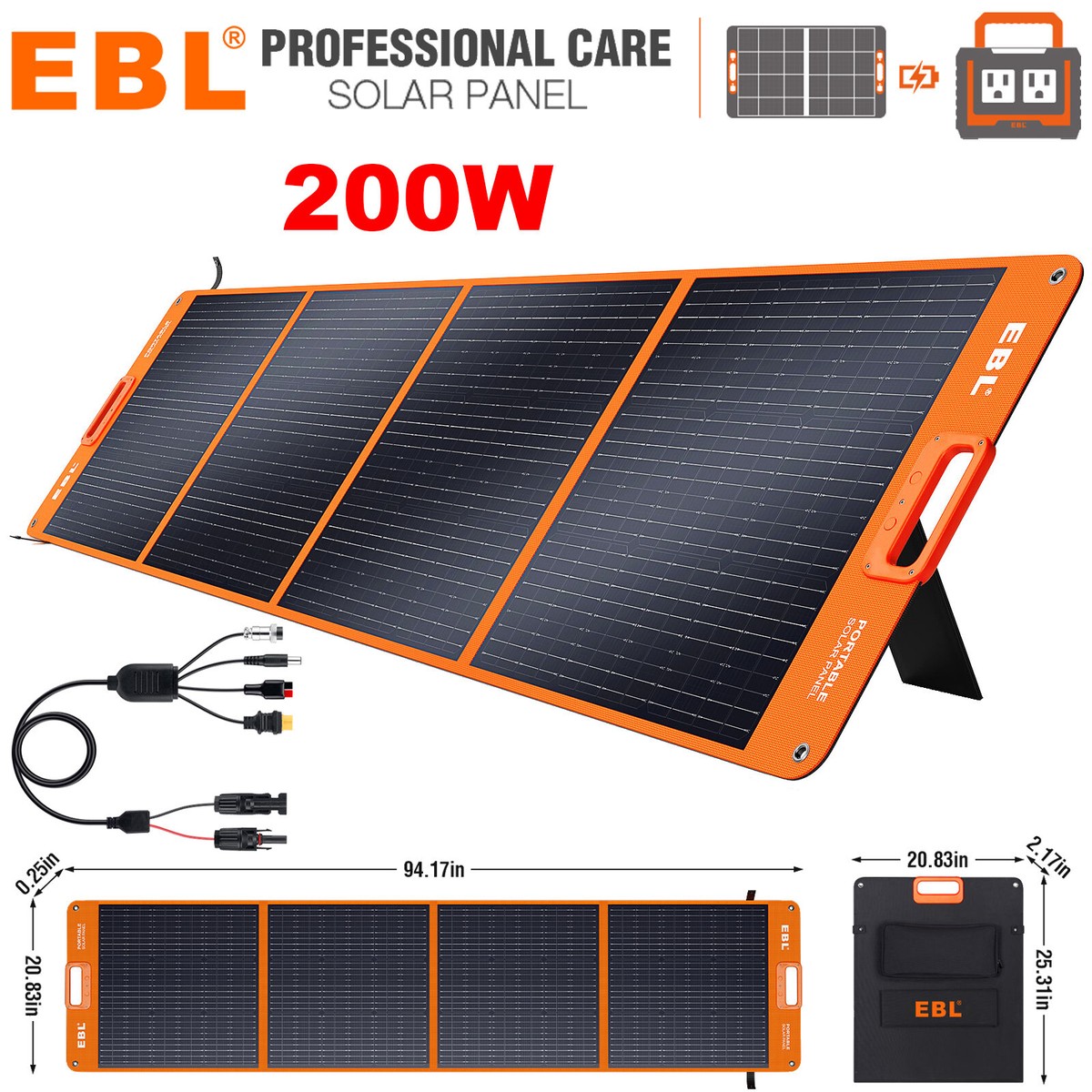 EBL 200W Foldable Portable Solar Panel for Power Station Solar
