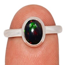 Smoked, Treated Genuine  Rare Chalama Black Opal 925 Silver Ring s.6.5 CR74361