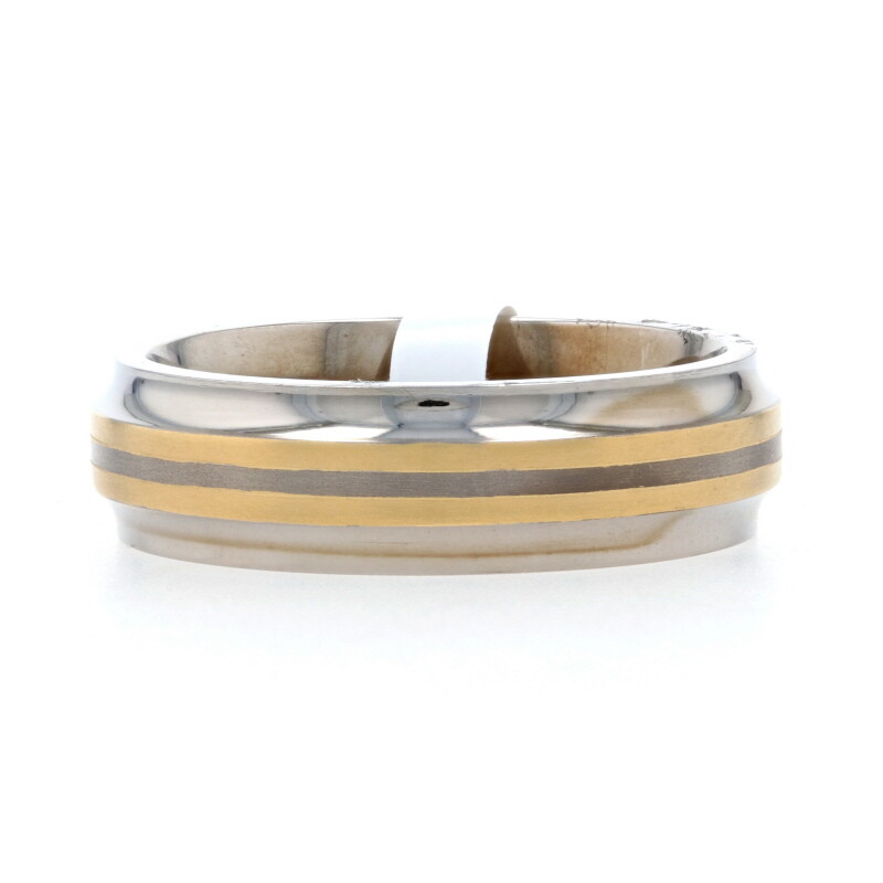 NEW Men's Wedding Band Titanium & 18k Ring 12 Mon Cheri Comfort Fit Gold Stripe-image