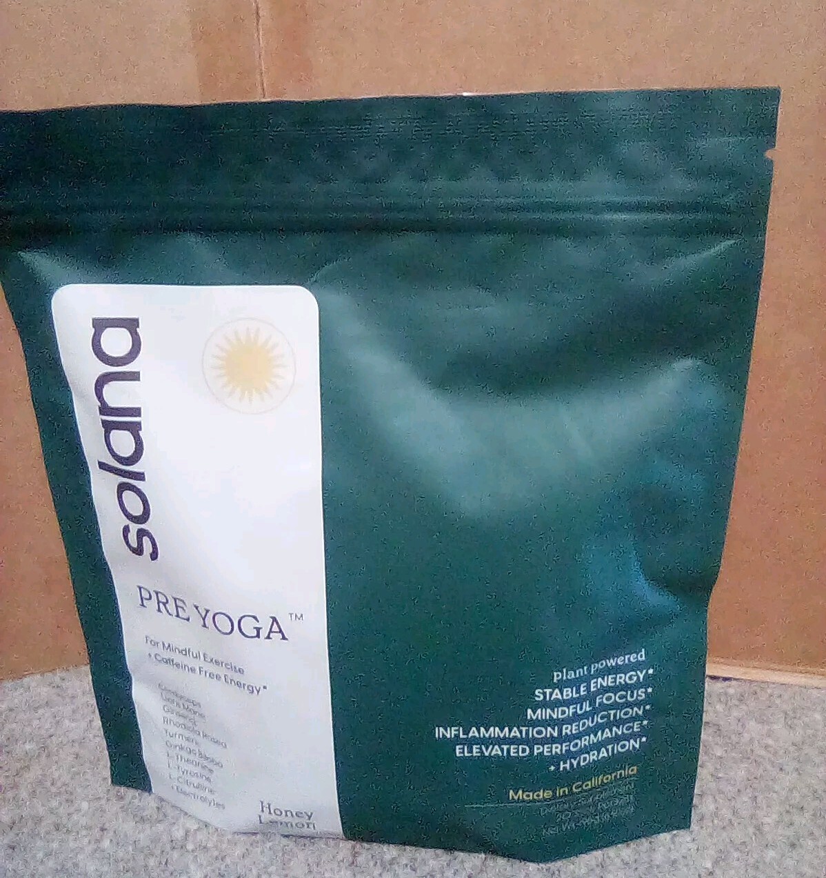 Solana Pre Yoga Dietary Supplement Honey Lemon 20 Sticks Plant Powered Ex 04/25