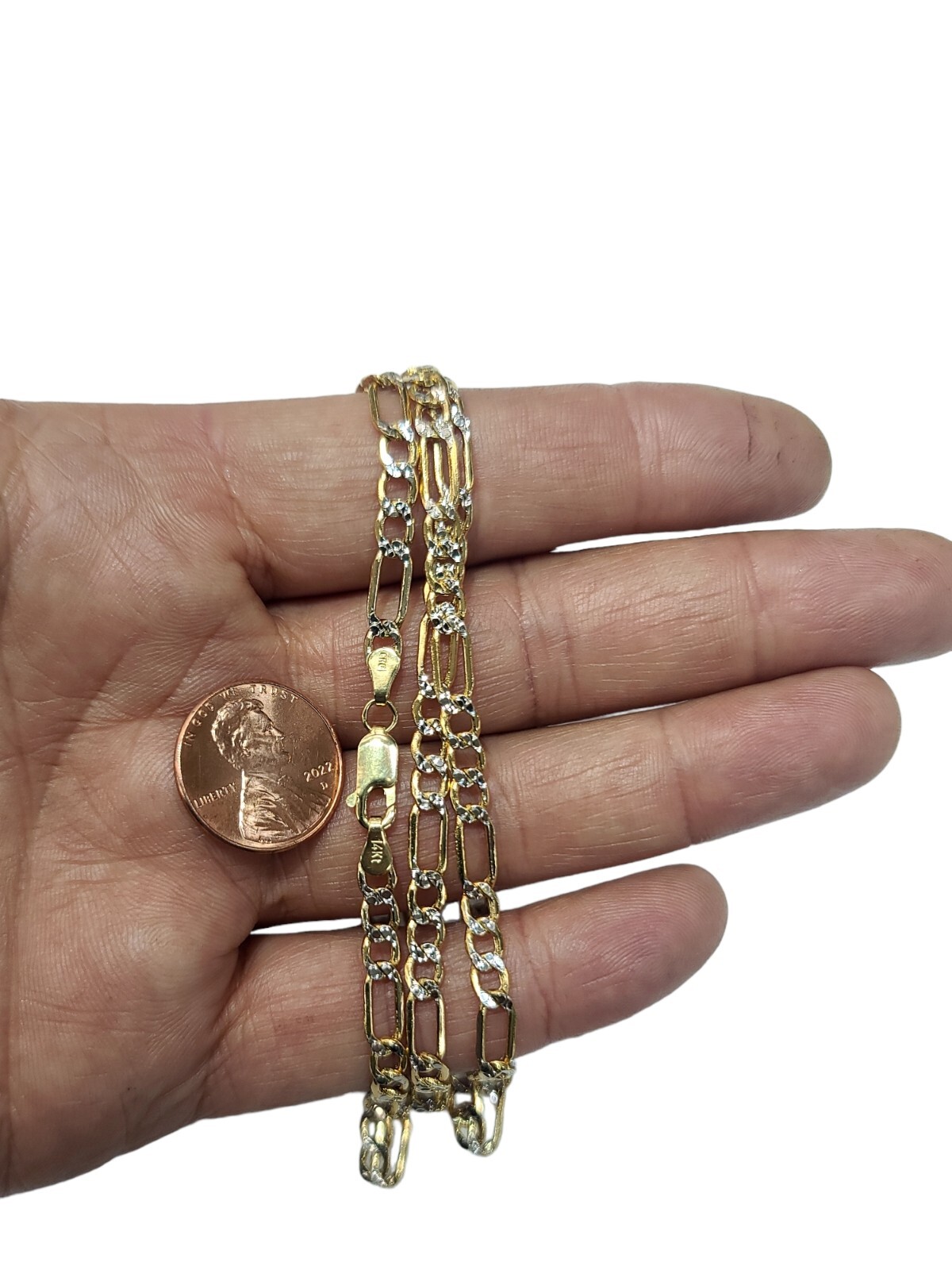 New 4.2 mm Figaro White Pave Link Chain Necklace Real 14k Gold 16 to 28 Inches image 7