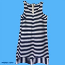 Old Navy Women Sz S Dress Blue White Striped Sleeveless VNeck Ponte Shift Summer