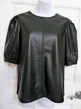 NEW!! BB DAKOTA STEVE MADDEN Sz Med. Faux Leather Top Puff Sleeve Blouse Black