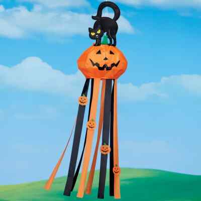 5 Fuß schwarze Katze mit Jack-O-Laterne Outdoor hängend Halloween Streamer Windsack